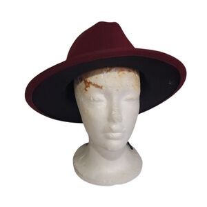 Elegant Burgundy Wide-Brim Fedora Hat